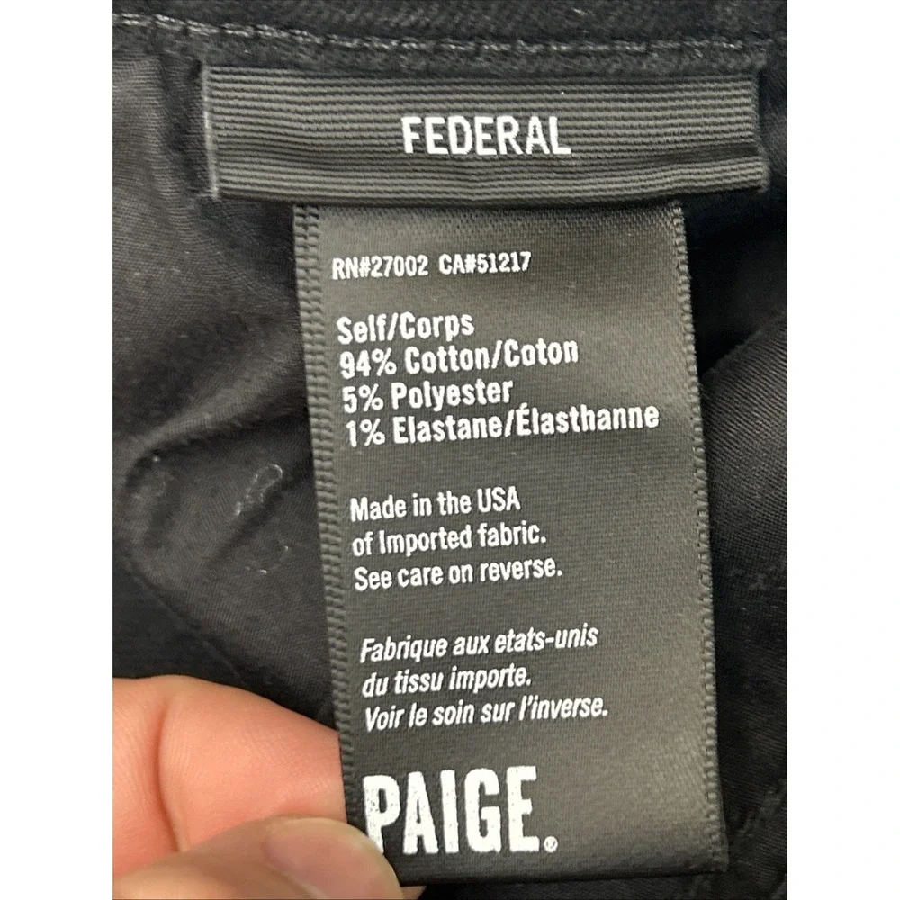PAIGE Federal Black Straight Leg Jeans Men's Size 34x29 Stretch Made In USA EUC